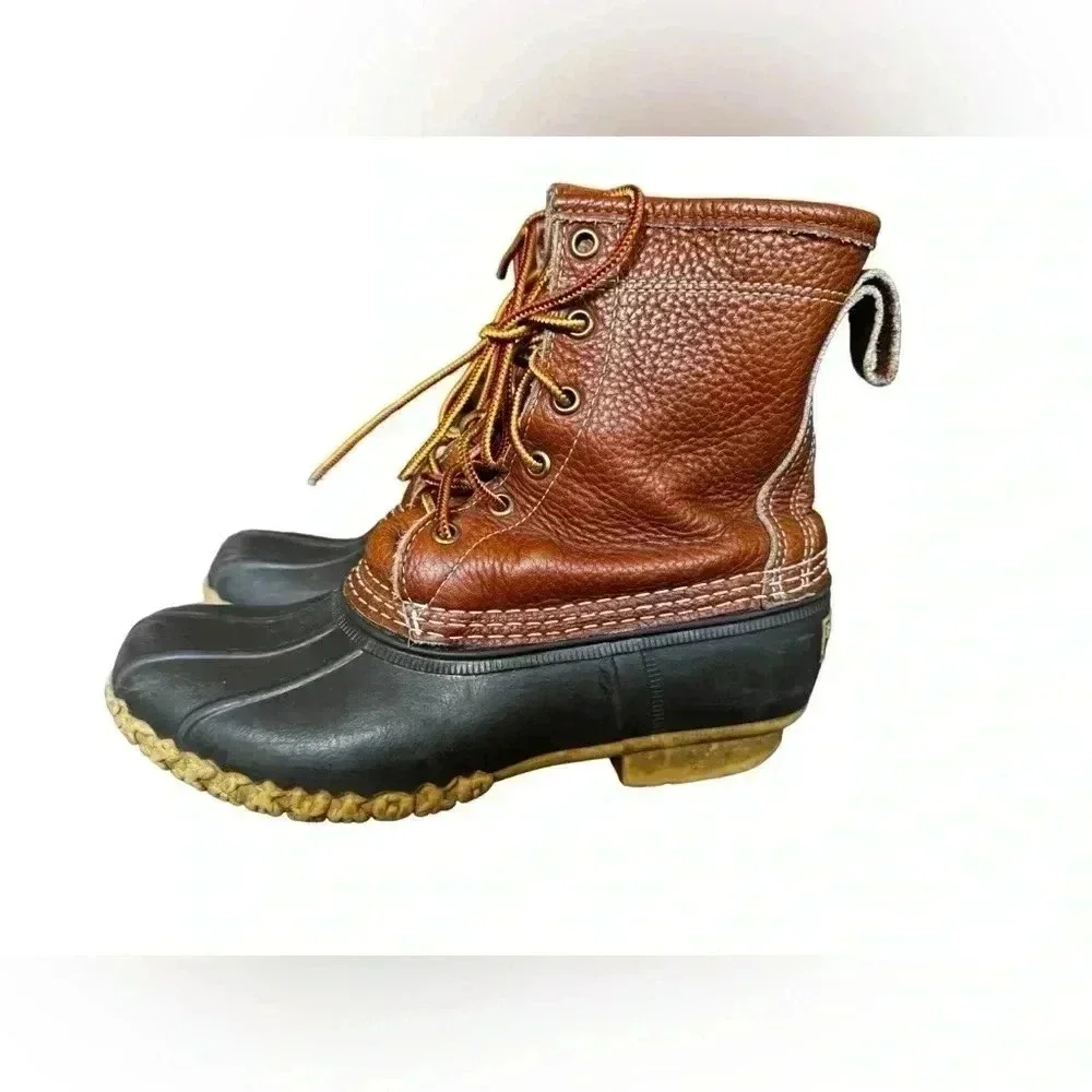 L.L. Bean Leather Bean Boots Womens 7 Brown Black  Duck Boots Lace Up